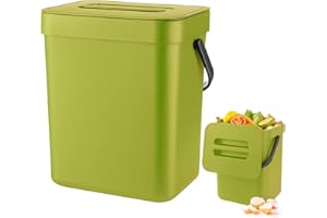 Zyluniy Poubelle Compost Cuisine 3L, Petit Seau à Compost de Cuisine, Poubelles à Suspendre, Poubelle Bio, Poubelles à Compast pour Plan de Travail, Récipient avec Couvercle, Composteur Intérieur,Vert