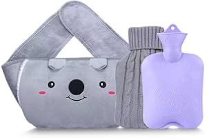 PRO-NOKE Hot Water Bottle with Waistband and Cover, Hot Water Pouch with Soft Plush Hand Waist Warmer Cover, Hot Water Bag for Neck,Shoulder,Back,Waist Warm (3 Pack, Grey)