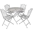 Charles Bentley Rustic 5 Piece Wrought Iron Bistro Set For Patio, Garden, Balcony, Stylish, Outdoor Furniture, Rustproof, 4 Person, Grey, 1 Circle Table, Lightweight, 4 Chairs (90x90x74.5cm)
