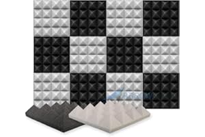 Arrowzoom 12 Pannelli Fonoassorbenti Piramidali 25x25x5cm Correzione Acustica 26kg/m3 500-8000Hz Isolamento Trattamento Acustico Studio registrazione Insonorizzazione 1034 NERO GRIGIO