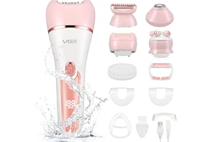 AOFESEL Elektrischer Epilierer für Damen, 6 in 1 Epilierer Gesicht für Frauen Kabelloser, Wiederaufladbares LED-Display, Wet and Dry Damen Epilierer mit Peelingbürste, Reinigungsbürste, Massagekopf (Rosa)