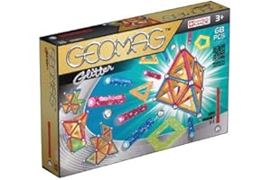 Geomag - Classic Glitter 68 Pièces - Jeu Construction Magnétique Pailleté pour Enfants dès 3-4 Ans- Fabrication Suisse - 24 Tiges Colorées à Paillettes, 20 Billes, 12 Tiles Construction -Jeux Aimanté