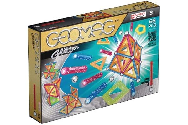 Geomag - Classic Glitter 68 Pièces - Jeu Construction Magnétique Pailleté pour Enfants dès 3-4 Ans- Fabrication Suisse - 24 Tiges Colorées à Paillettes, 20 Billes, 12 Tiles Construction -Jeux Aimanté
