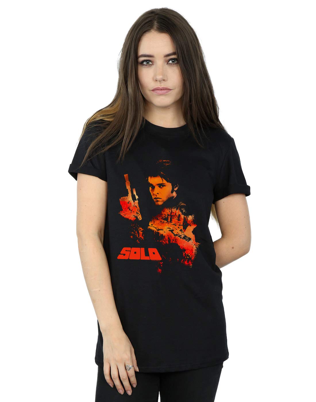 Star-Wars-Damen-Solo-Coloured-Silhouette-Boyfriend-Fit-T-Shirt-Schwarz-Medium