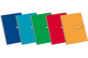 Enri 100430083 - Pack de 5 cuadernos espiral, tapa dura, Fº, cuadrícula 3x3 c/margen