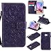 Produktbild Lonchee Samsung Galaxy S6 Leder Wallet Tasche Brieftasche Schutzhülle , Sonnenblumen geprägten Muster Design Hochwertige PU Leder Folio Tasche Case Hülle im Bookstyle mit Standfunktion Kredit Kartenfächer (lila)
