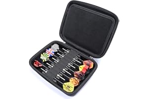 RAIACE Boîtier de Rangement Rigide pour fléchettes pour 9 fléchettes à Pointe en Acier ou à Pointe Souple, étui de Transport pour fléchettes, tiges et ailettes. (Boîtier Uniquement) - Noir