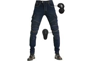 SHUOJIA Men Motorcycle Motorbike Protective Pants Reinforced Denim Trousers Lined Protective HIP & KNEE Removable Armored (Blue,M)