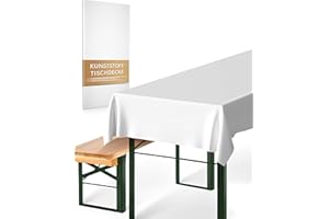 CLOUDANA 2 Stück Tischdecke Weiß Kunststoff - Bierzeltgarnitur, Fasching, Karneval, Ostern, Outdoor, Geburtstag