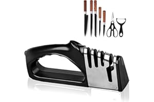 KAHOUI Messerschärfer Profi mit 4 Stufen, Manueller Messerschleifer Wolframstahl, Knife Sharpener für Messer Schärfen, Messerschärfer Testsieger für Küchenmesser Scheren Obstmesser