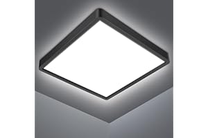 Defurhome LED Ceiling Light,18W 1500LM,100W Equivalent,5000K Daylight White,Waterproof IP54,Flush Mount, Square Modern Ceiling Light for Bathroom,Kitchen,Office,Hallway,Bedroom,22cm(Black)