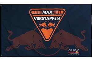 CASTORE Red Bull Racing F1 Team Max Verstappen Official Flag 2025, Navy Blue and Orange