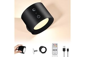 Beinhome Kinkiet wewnętrzny z pilotem zdalnego sterowania, lampa ścienna LED bez przyłącza prądu, akumulator 2000 mAh, obracana o 360°, sterowanie dotykowe, tryby kolorów i jasność, lampka nocna,