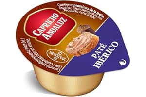 CAPRICHO ANDALUZ Caja Paté Ibérico 60 Unidades en Monodosis de 25 gr– Untable Ideal para tus Desayunos y Meriendas, con un Envasado Práctico y Cómodo para Llevar.