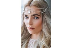 BERYUAN Women Rhinestone Boho Teardrop Head Chain Crystal Headpiece Silver Wedding Hair Accessory Gift for Her Party Headpiece for Bride Bridesmaid Girls (silver)
