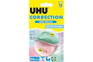 UHU Rollers correcteur pastel mini - Ruban correcteur rapide, propre et précis, blanc, lot 2 de 6m x 5mm