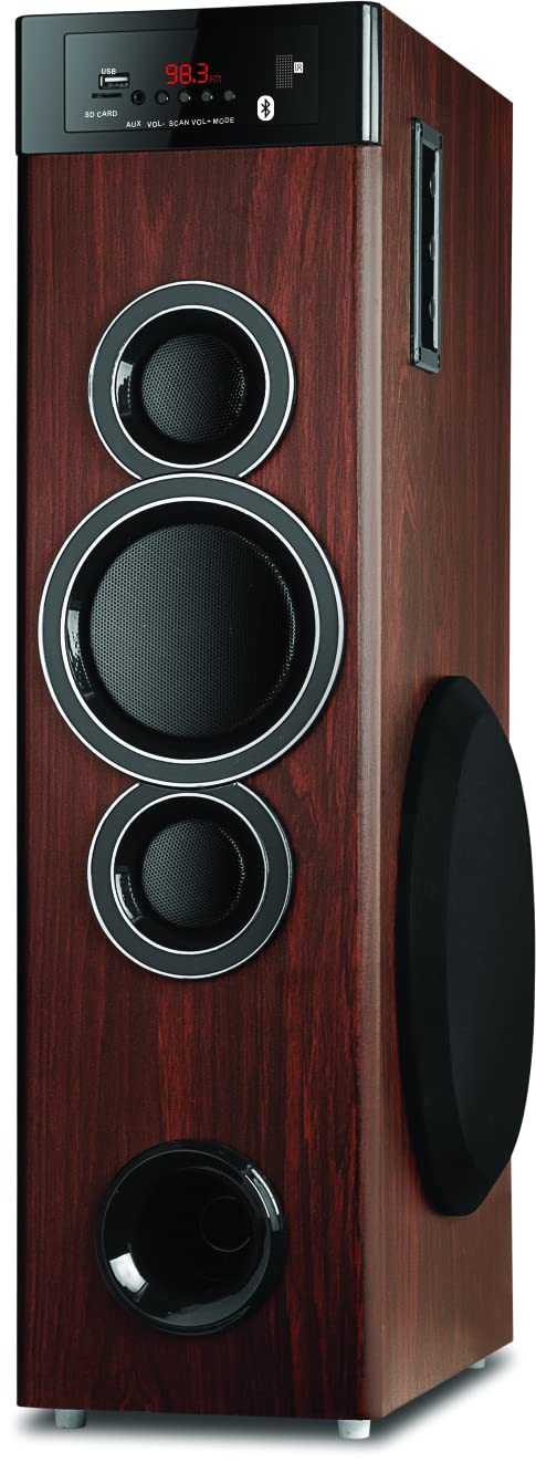 IKALL IK005 90Watt Tower Speaker with BT/Aux/USB and FM Connectivity (Brown)