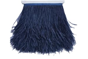 Sowder - Rifiniture in frange di piume di struzzo con nastro di raso - Per cucito, artigianato, decorazione, vestito, travestimento - 1,8 m (blu navy)
