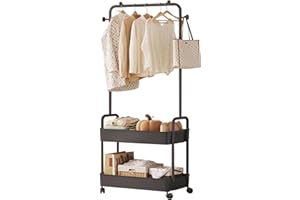 Ergocar Porte Manteau De Vêtements En Métal Avec Paniers De Rangement Multi-Couches Et Cintres Indépendants Mobiles Avec Support De Poulie Petit Espace De Vêtements Modernes