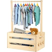 Panier De Rangement Bébé Avec 6 Cintres En Bois - 33x17x23 Cm, Idéal Cadeau Naissance