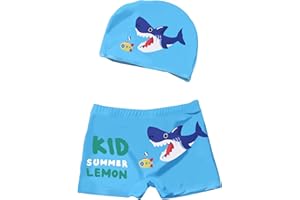 PAEHUIMT Maillot de Bain Enfant Garçon, Motif de Dessin Animé Short, Tissu Bonnet de Bain