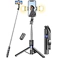 Selfie Stick with 2 Fill Lights, 45'' All-in-One Longer Smartphone Tripod Stand for Filming with Wireless Remote, Portable Mobile Phone Tripod for Smartphone (Blue)