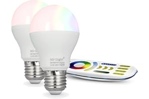 ‎LIGHTEU lighteu®, 2x Milight Miboxer 6W E27 RGBCCT Color RGB plus WarmWeiß und kaltWeiß,dimmbar,Farbwechsel Glühbirne mit Fernbedienung 2xFUT014+FUT092