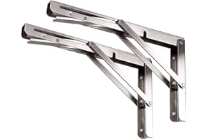 Toirxarn Équerre Pliante 250 mm，Support Console Pliable En Acier Inoxydable，Equerre Pour Etagere Murale（2 pièces avec vis de fixation）