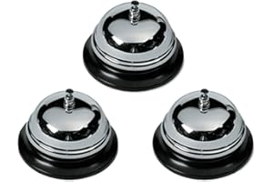 Saim Call Bell Service Bell for Elderly Room Kitchen Restaurant Bar Classic Service Concierge Hotel Bell with Black Base, Chrome Finish, 3Pcs