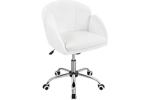 Yaheetech Comfy Makeup Vanity Dressing Table Chair Modern Swivel Computer Desk Chair Adjustable for Home Office, Living Room, Bedroom, Dressing Room Women Snowy