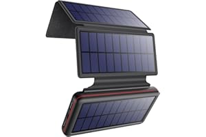 IPOSIBLE Solar Powerbank 26800mAh mit 4 Faltbar Sonnenkollektoren und 2 USB-Ausgang Externer Akku Tragbare Solarladegeräte, Power Bank für Telefon Tablets Außen Wandern Camping-Schwarz
