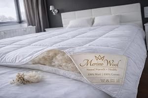 Merino Ull täcke ny ull övergång kung bäddtäcke 220 x 240 cm, medeltung 8–10 tog, varm, 100 % merino ny ull 100 % bomull