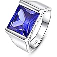 Yaresul 10ct Men's Tanzanite Ring 8 * 12mm Square-Cut Created Mens Sapphire Ring 925 Sterling Silver Ring Mens Engagement Wedding Bands Ring Size 6-14