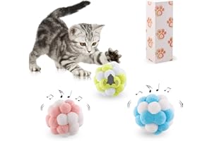 Diyxisk 3 Stück Katzenspielzeugkugeln, Katzenspielzeug Ball Mit Glocke, Katzenbälle Plüsch, für Interaktion mit Kätzchen Kätzchenspielzeug Spielen Dekompression Bewegung (3 Farben)