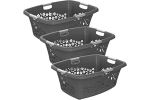 Rotho 3er-Set Wäschekorb Flowers 50l, Kunststoff (PP) BPA-frei, anthrazit, 3x50l, (65,1 x 49 x 26,2 cm)
