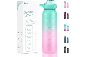 SLUXKE Botella Agua 316 Acero Inoxidable 1000ml, Botella Termica Doble Pared con Handle & Marcador de Tiempo, Cantimplora Reutilizable, Sin Fugas, Sin BPA, para Niños, Adulto (Verde Púrpura)