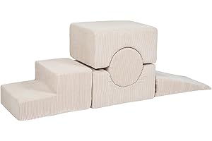 MEOWBABY Parcours de motricité évolutif pour Enfants - Motricité et Escalade éducative pour bébé et Enfant - Aire de Jeux motricité bébé en Mousse, Aesthetic, Écru