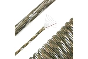 PSKOOK Paracord Survival Cord with Waxed Tinder Fishing Line Cotton Thread Outdoor Commercial Grade Braided Fire Parachute Cord Ropes (Forest Camo, 25FT)