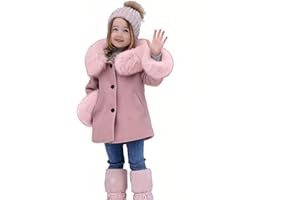 CENOZO Abrigo de Invierno para Niña en Tejido de Algodón Lavado con Refuerzo,Abrigo de Invierno para Niña con Mangas Largas y Capucha con Adornos de Peluche Sintético, Chaqueta para Niña con Bolsillos