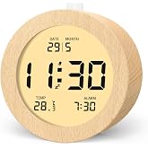 aboveClock Digital Alarm Clock, Wooden Alarm Clock | LCD Display with Temperature and Date, Snooze Function, Backlight and Po