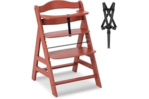 hauck Alpha Plus Trona Evolutiva Madera de Haya Certificada FSC® | Sillas Tronas para Bebé desde 6 Meses hasta 90 kg - Incluye Arnés de 5 Puntos y Barra Protectora - Teja