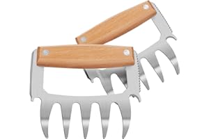 TSKDKIT Fleischkrallen Edelstahl Pulled Pork Krallen Meat Claws BBQ Gabeln Zubehör Bärenkrallen mit Holzgriff, Langlebig Grillbesteck Edelstahlkrallen für Koch, Grillliebhaber