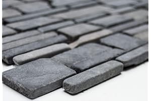 MOSAIK-NETZWERK Mosaik Brickmosaik uni Neromarquina Marmor Naturstein Küche, Mosaikstein Format: 25-105x15x8 mm, Bogengröße: 60 x 100 mm, 1 Handmuster ca. 6x10 cm