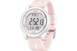 CIVO Montre Femme Digitale Sport: Etanche 50m Affichage LED Chrono Alarme Rose Bracelet Silicone pour Outdoor et Loisirs