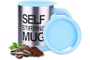 AEX Self Stirring Coffee Mug Cup | Electric Stainless Steel Automatic Mixing & Spinning Cup with Lid 450ml | Best Cute Xmas Bday Gift Idea for Men Women Kids | Blue
