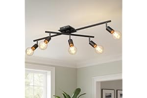 LVWIT Faretto LED Interno Nero, Lampadario Faretti con 5 Attacco E27, Faretti Soffitto Moderna, Faretti Orientabili per Barra, Salotto, Cameretta, Cucina,Corridoio Illuminazione (Senza Lampadina)
