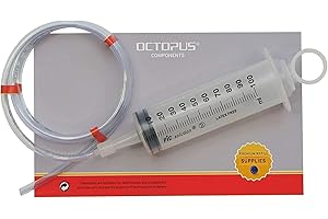 OCTOPUS 100 ml Dosierspritze mit 100 cm Schlauch aus PVC, Plastikspritze mit PVC-Schlauch, Bremsenentlüfter, Futterspritze, Marinierspritze, Absaugspritze mit Schlauch
