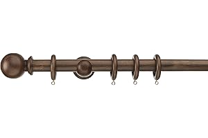 ABC Decor 28mm Wooden curtain pole set, Trade Pole Wood Pole Ball Finials (Dark Walnut, 180 cm)