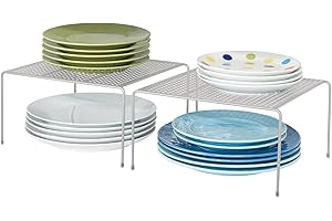 mDesign Set da 2 mensole porta piatti impilabili per la cucina – Scaffale per stoviglie antiscivolo in metallo – Scolapiatti da appoggio per tazzine e utensili – argento