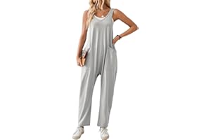 SotRong Summer Jumpsuit for Women Uk Casual Leisure Sleeveless V Neck Jersey Rompers Wide Leg Solid Harem Playsuits Baggy Loose Tank Overall with Pockets